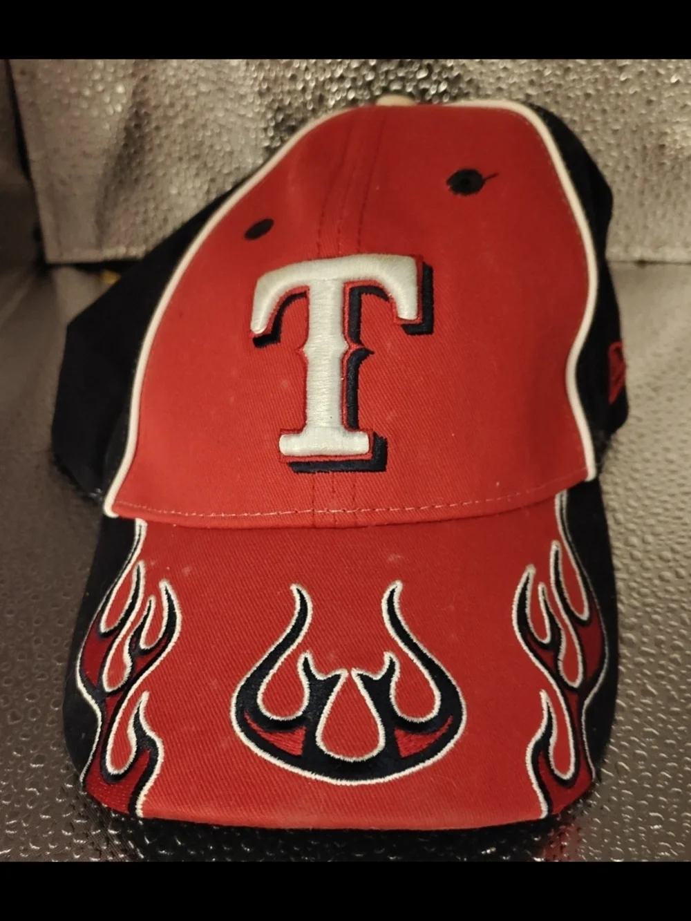 Vintage Kids Red and Black Flame Baseball Cap with 'T' Logo